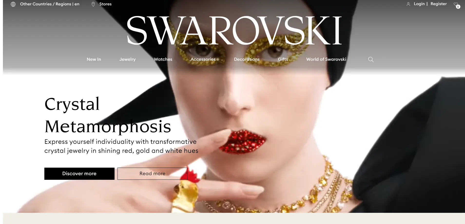Home page of the Swarovski online store