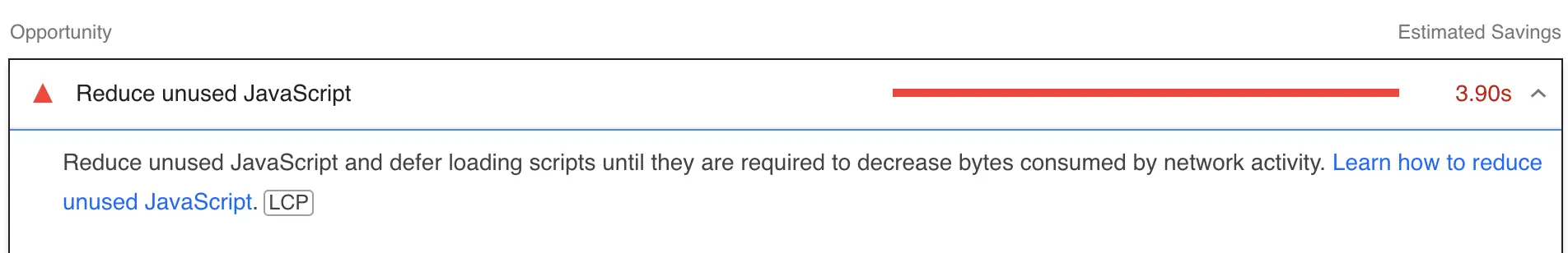 Example of how reducing unused JavaScript can improve performance