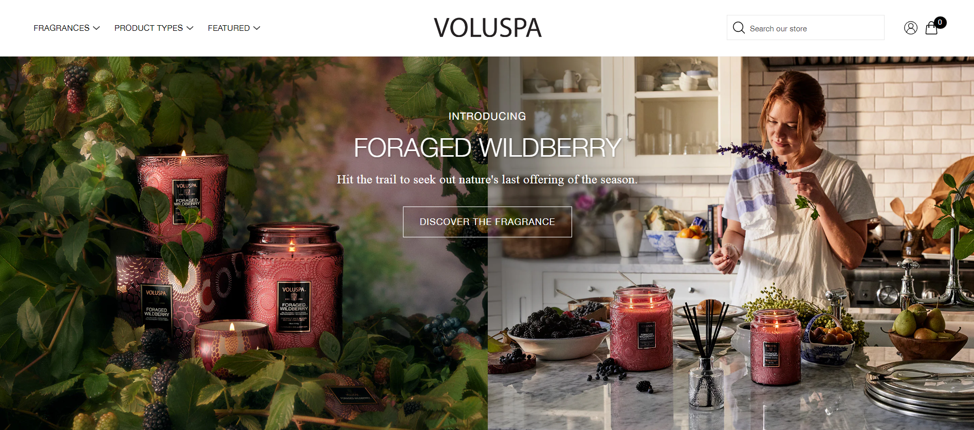 Screenshot of Voluspa Home Page, Shopify store