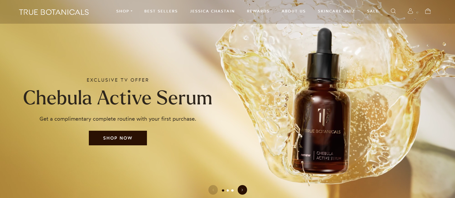 Screenshot of True Botanicals Home Page, Shopify scincare products store