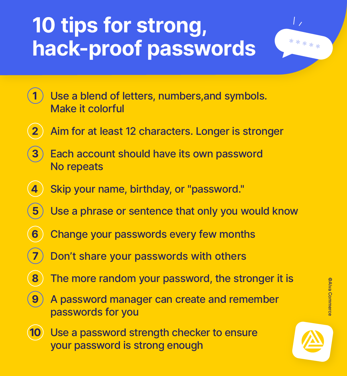 A checklist with 10 tips for strong password