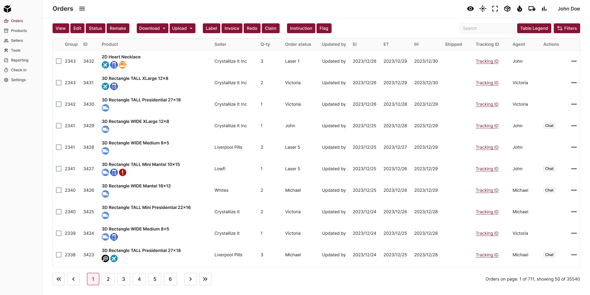 3D Crystal order list menu after