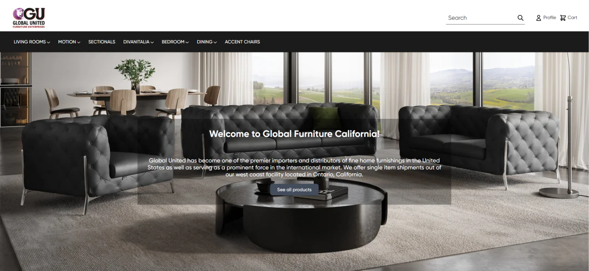 Global United Furniture Home Page desktop version