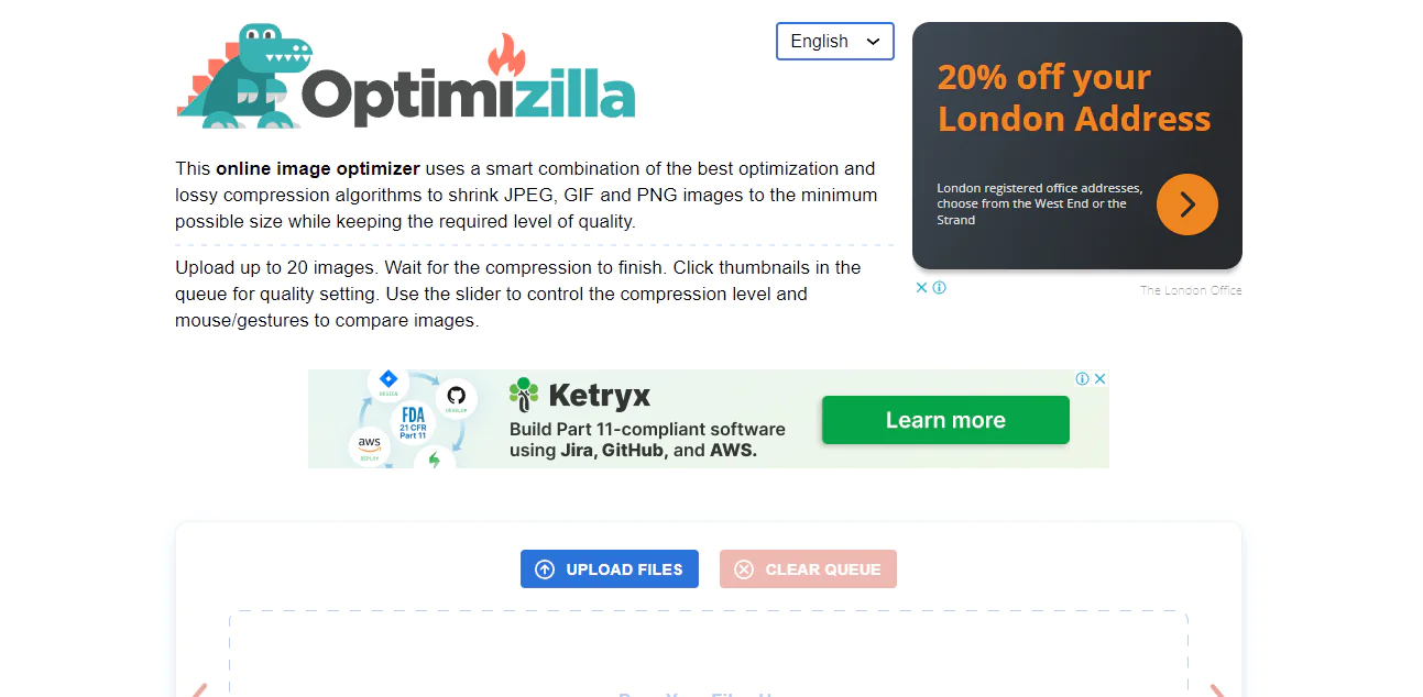Screenshot of the Optimizilla website homepage